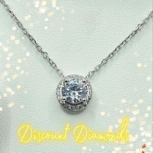 New - Clear White Circle Diamond Pendant & Necklace 925 Sterling Silver- Womens